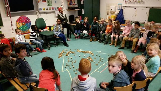 Kerst in groep 1/2A Groep 1/2a heeft in de kring een mooie kerstboom gemaakt met juf Marjolein. Met de dobbelsteen rollen en dan tellen hoeveel kerstballen in de boom mogen.