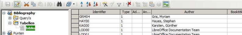 Afbeelding 21: Weergave Gegevensbron van de Literatuurlijstdatabase 2) Zorg er voor dat de Literatuurlijstdatabase en de juiste tabel zijn geselecteerd.