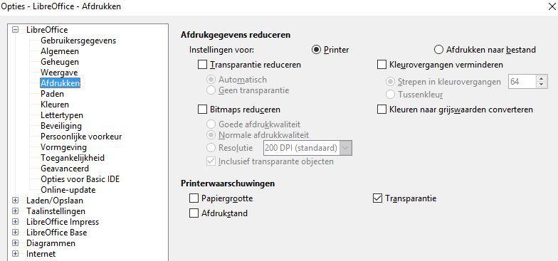 Opties Afdrukken Klik, in het dialoogvenster Opties, op LibreOffice > Afdrukken (Afbeelding 2) om de afdrukopties in te stellen, die bij uw standaard printer en uw meest gebruikte afdrukmethode