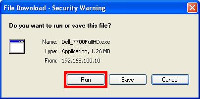 11 Klik op Uitvoeren om door te gaan met de eenmalige installatie van de software. OPMERKING: U kunt ervoor kiezen het bestand op te slaan en het op een later tijdstip te installeren.