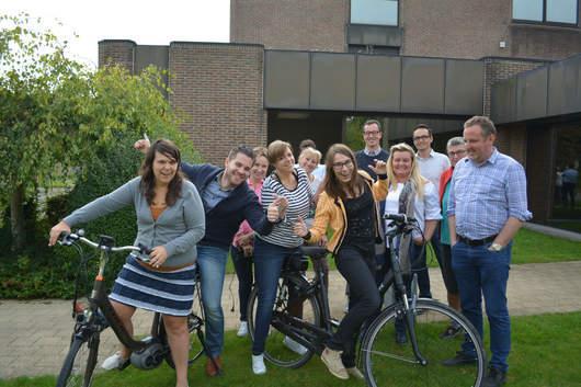 collega s die vanuit de provincie Antwerpen met de fiets naar het werk kwamen.