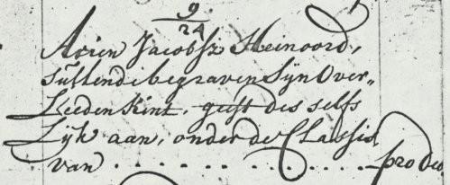 aan onder de classis van pro deo. Doopboek Ridderkerk 18-03-1725. Den 18 maart Pieter, zoon van Arij Jacobsen Heijnoort, en zijn vrouw Arjaantje Pieters van den Bogert.