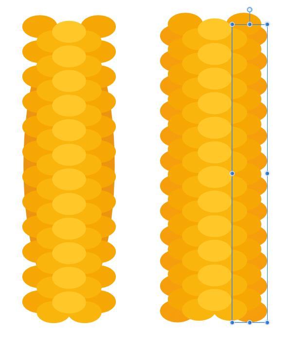verder van elkaar, waardoor de maïs vorm breder. Op deze manier we zeven kolommen in totaal hebben.