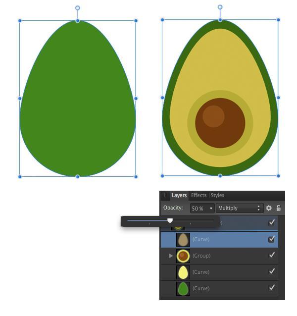 mengmodus te vermenigvuldigen. Stap 5 We de schaduw moeten ter dekking van alleen het rechterdeel van de avocado, dus laten we nemen de Vector bijsnijden en afgesneden van het overbodige deel.