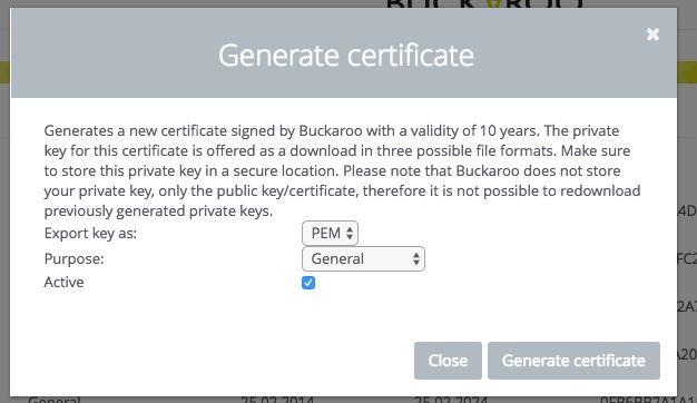 overeenkomen met onderstaand screenshot en klik op Generate certificate en download het bestand, deze heeft u later nodig bij stap 16.