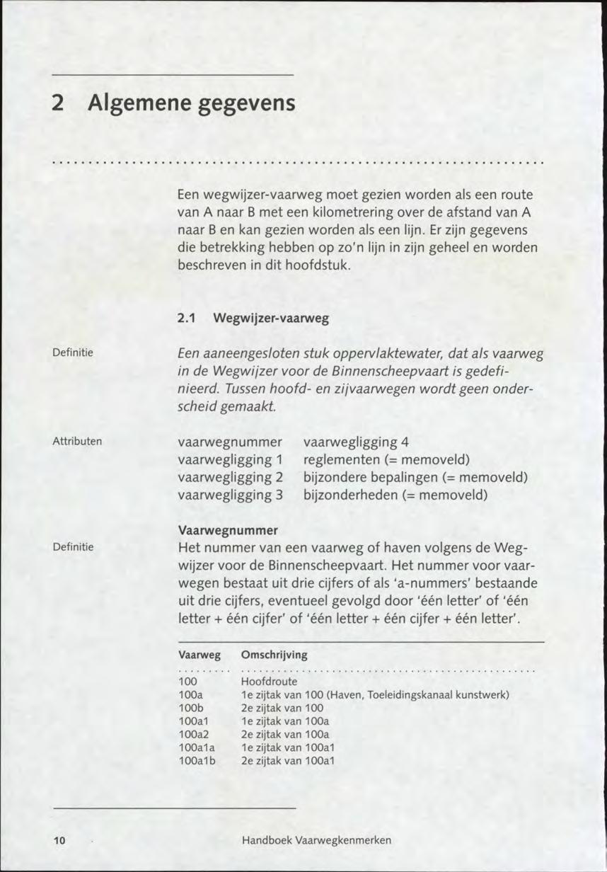 2 Algemene gegevens Een wegwijzer-vaarweg moet gezien worden als een route van A naar B met een kilometrering over de afstand van A naar B en kan gezien worden als een lijn.