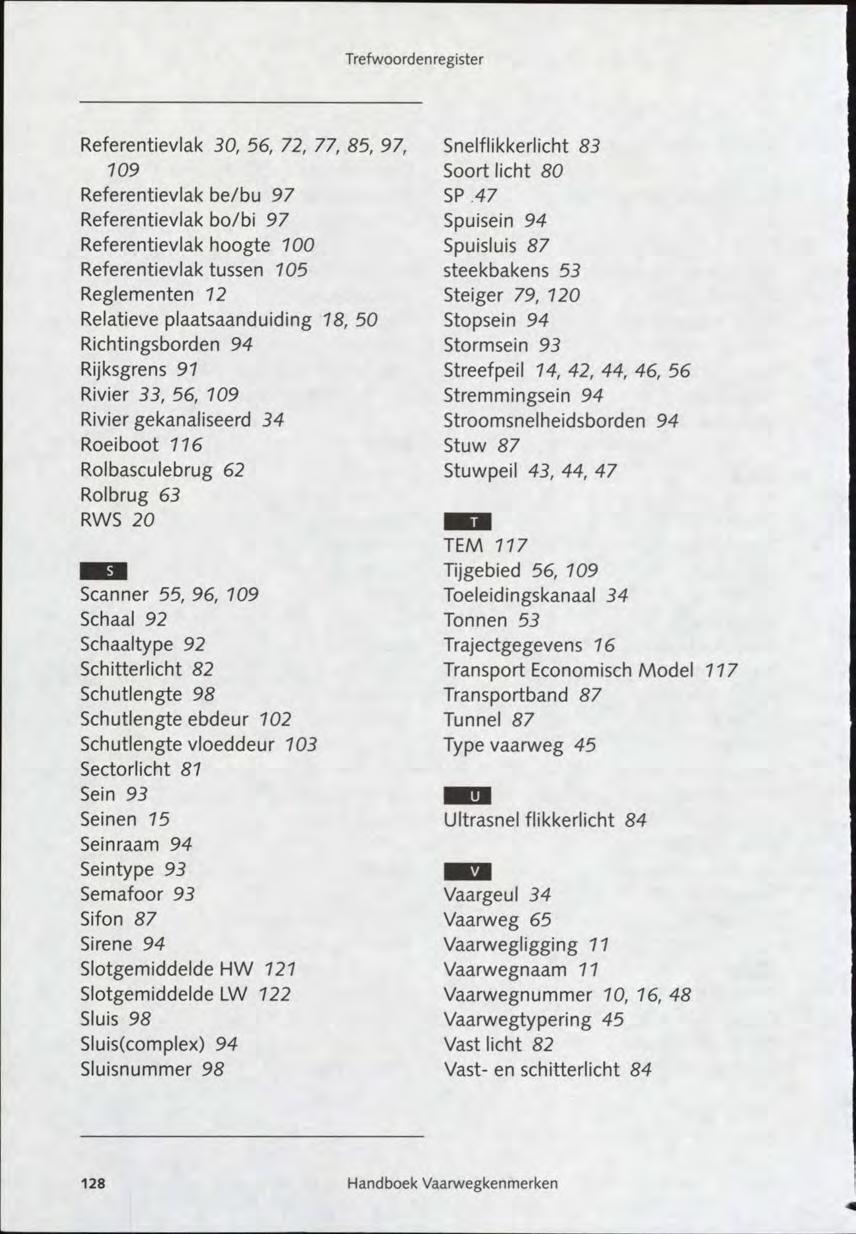 Trefwoordenregister Referentievlak 30, 56, 72, 77, 85, 109 Referentievlak be/bu 97 Referentievlak bo/bi 97 Referentievlak hoogte 700 Referentievlak tussen 705 Reglementen 72 Relatieve