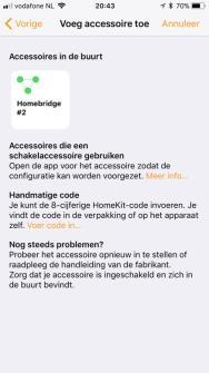 Dan verschijnt dit scherm: Scan de code achter op je HomeBridge of kies voor