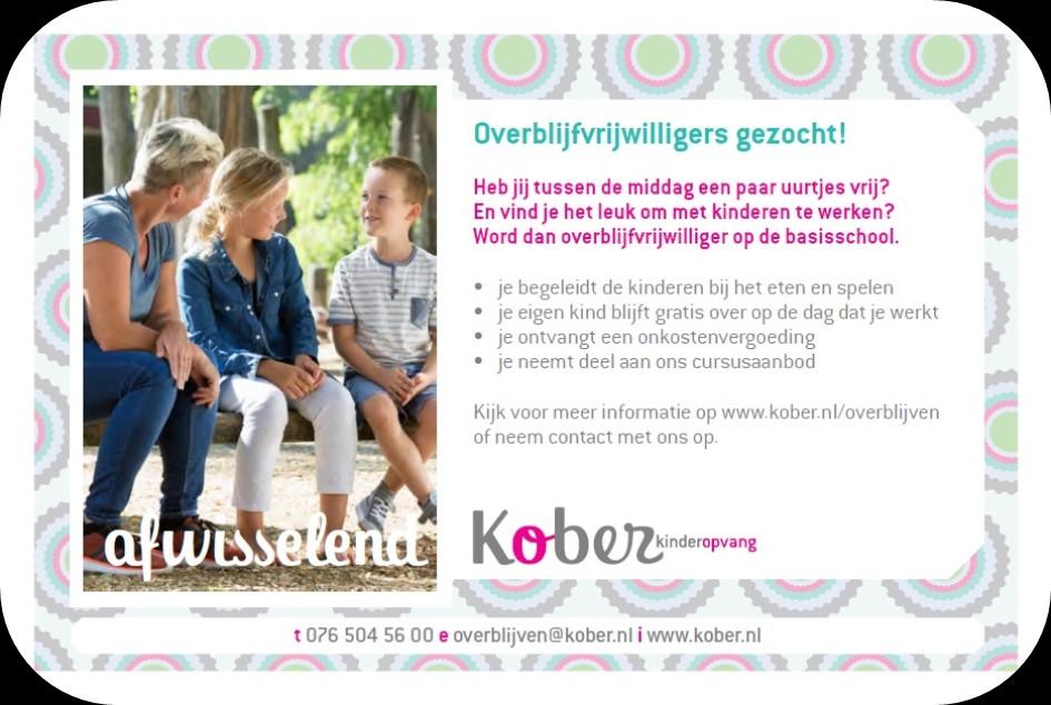 Overblijfvrijwilligers gezocht! Wij zijn op zoek naar 1 of 2 vrijwilligers die ons overblijfteam willen komen versterken. Wij zoeken iemand die het leuk vindt om bij groep 4 t/m 8 te staan.