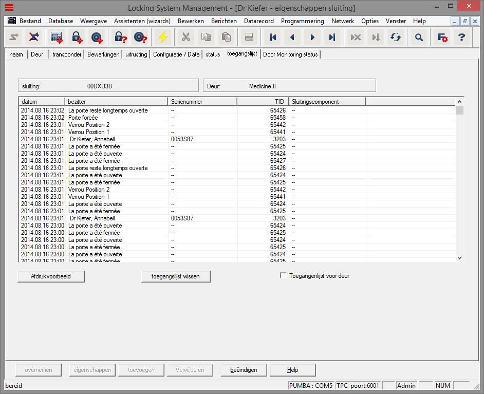 24 / 85 Abb. 11: Register 'Toegangslijst' Door Monitoring status Sluitelementen met de optie.