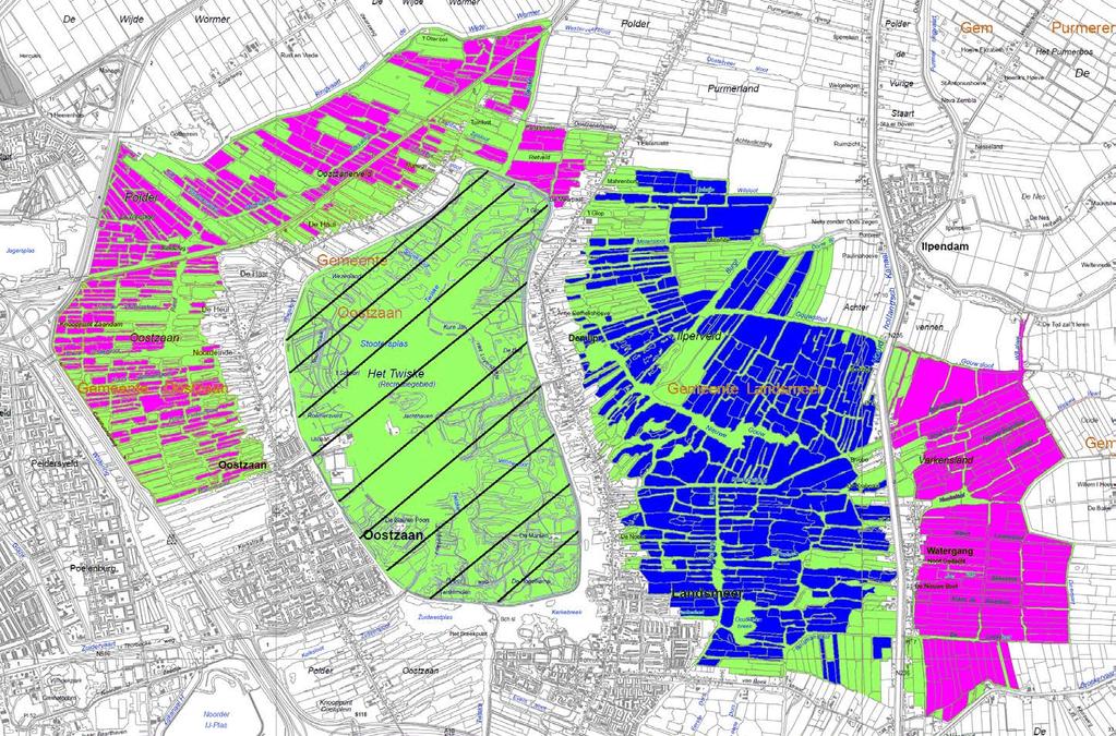 Ontwerp Natura 2000 beheerplan Polder Ilperveld, Varkensland, Oostzanerveld en Twiske Provincie Noord-Holland 15 2.2 Functies in en rondom het Natura 2000-gebied 2.2.1 Eigendomssituatie Het Oostzanerveld en Varkensland zijn grotendeels eigendom van Staatsbosbeheer (roze in fig.