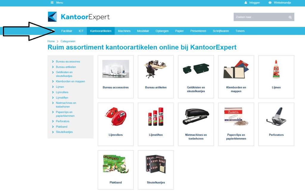 4. Categorieën Op de homepage treft u in de balk de productcategorieën aan,