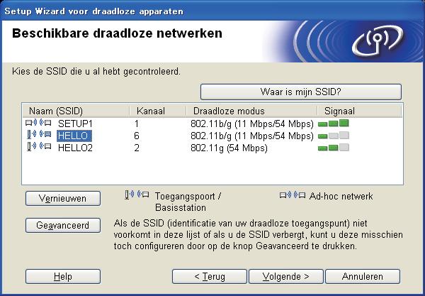 Volg e instruties op het sherm voor het invoeren vn e Nm (SSID) en klik vervolgens op Volgene.