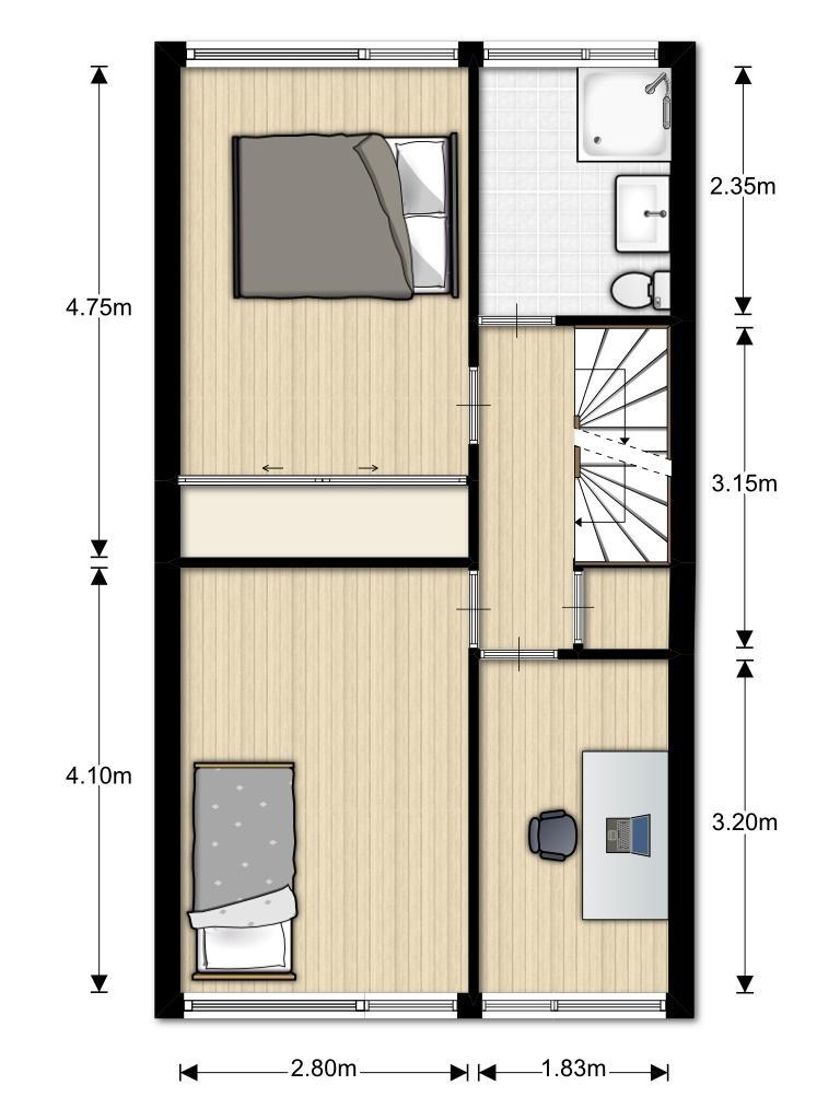 INDELING 1STE ETAGE Makelaardij Stuij & van Dijk Binnendams 118, HardinxveldGiessendam Burg.