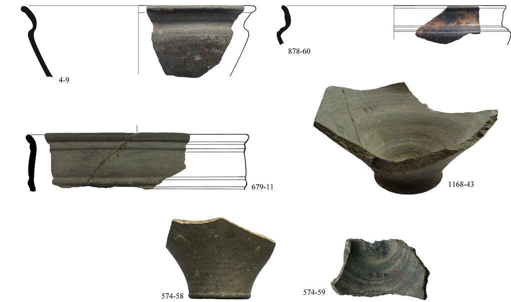 Importaardewerk in Ezinge Fig. 1 Terra nigra-achtig aardewerk in Ezinge. 574-59: secundair doorboorde bodem. Schaal 1:3. Tek./foto s: auteurs. elkaar is gevallen; daarbij zijn fragmenten zoek geraakt.