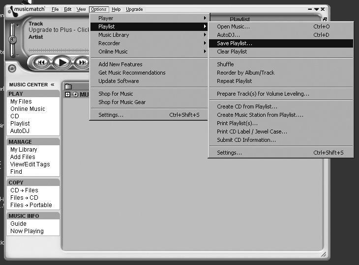 2 Klik op de toets Save in de Playlist of ga naar het menu Options>Playlist>Save Playlist. 3 U wordt gevraagd de Playlist een naam te geven.