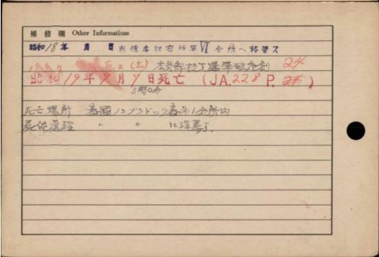 gemaakt te Tjiandjoer Gun (tussen BOGOR en BANDUNG) Op 15 augustus 1942 afgevoerd naar Java POW Camp. Overgebracht naar No.