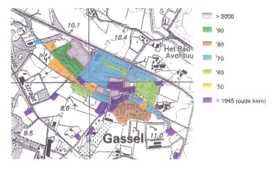 Opbouw kern Gassel en ruimtelijke analyse (Bron: Provincie Noord Brabant, Onderzoek Bouwlocaties Gassel, Kragten dec 2009) De kern is vrij gesloten en in zichzelf gekeerd.