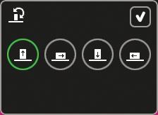 H Side positioning selecteren (I) Selecteer welke zijde van de objecten op de basislijn moeten worden geplaatst. Druk op het pictogram side positioning selecteren (I) om een pop-up te openen.