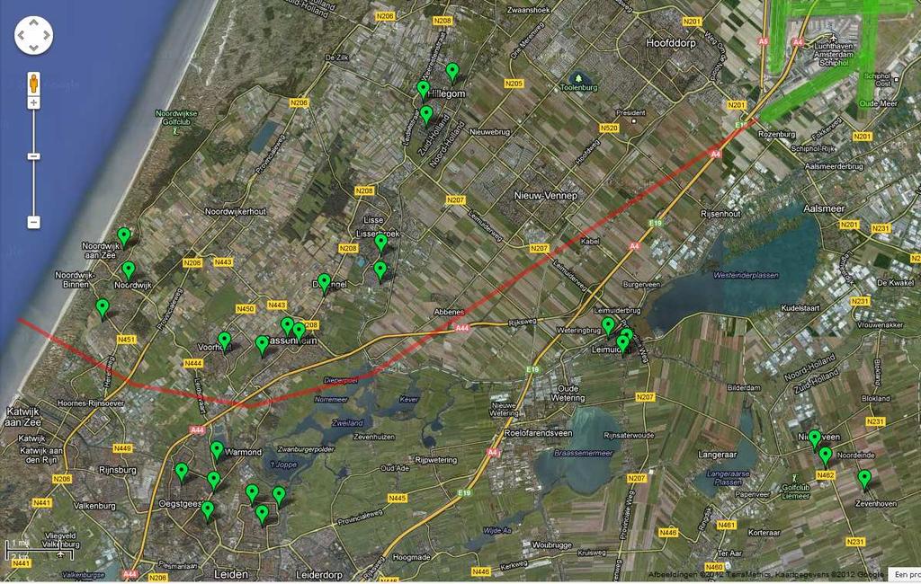 Duin- en Bollenstreek Rijnstreek Leidse regio Figuur 3.1: Kaart meetposten Geluidsnet in Holland Rijnland.