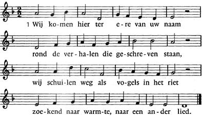 2 Wij zingen staande: Lied 98: 1 en 2 1. Zingt een nieuw lied voor God den HERE, want Hij bracht wonderen tot stand. Wij zien Hem heerlijk triomferen met opgeheven rechterhand.