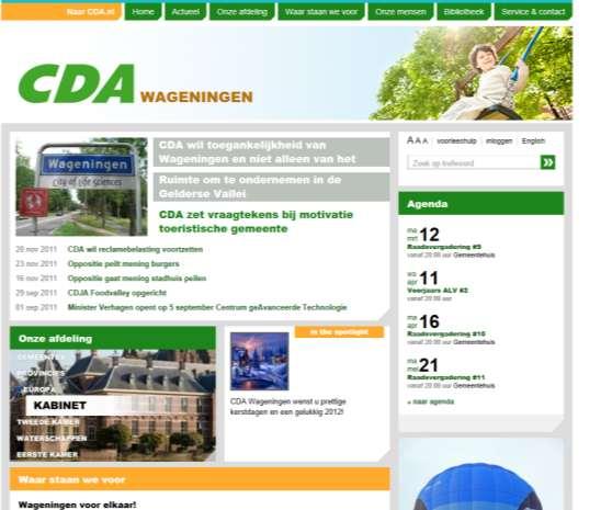 4. Communicatie 4.1 Website Het CDA Wageningen heeft een moderne frisse website. Dit komt ondermeer door de inzet van bestuurder Peter van Beveren.