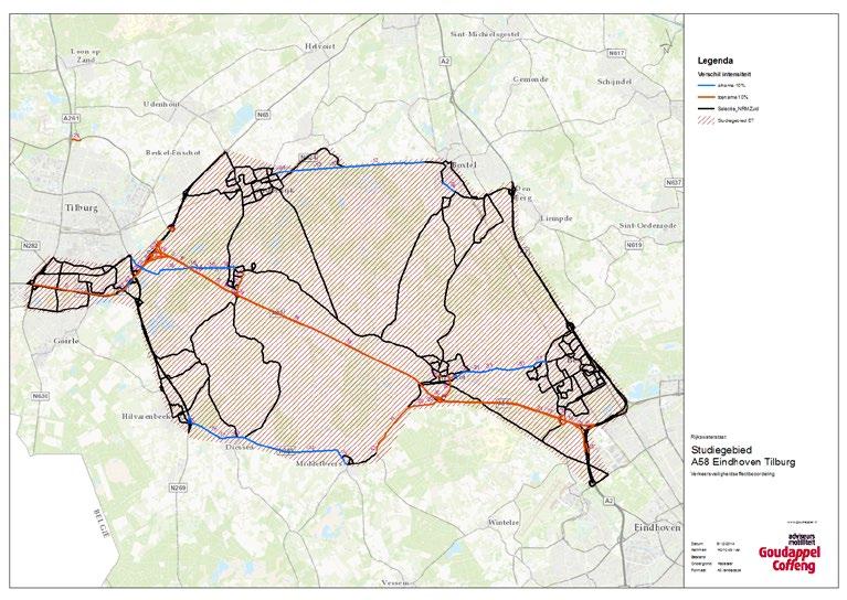 Mirt-verkenning A58 - Eindhoven - Tilburg: In figuur 1 is het invloedsgebied voor het aspect verkeersveiligheid weergegeven.