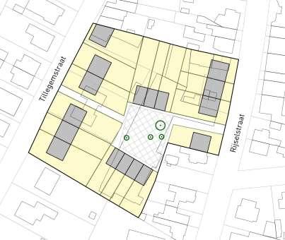 Om de projectzone volledig te benutten zou het perceel dat tussen de twee onbebouwde percelen, horende bij de