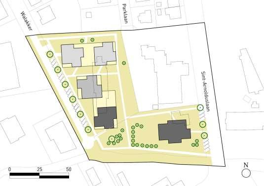 Het project kan worden uitgevoerd in verschillende fasen. De eerste fase bestaat uit de linkerhelft van het projectgebied, en wordt uitgevoerd met behoud van het woongebouw De Nachtegaal.