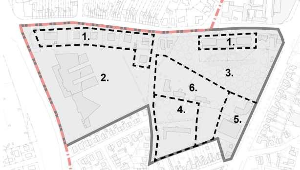 10.1. Deelzone I (Vives park Bloemenoord) Bestaande fysische toestand Deze deelzone is een dynamische omgeving met gemengde functies zoals wonen, gemeenschapsvoorzieningen (hogeschool Vives,