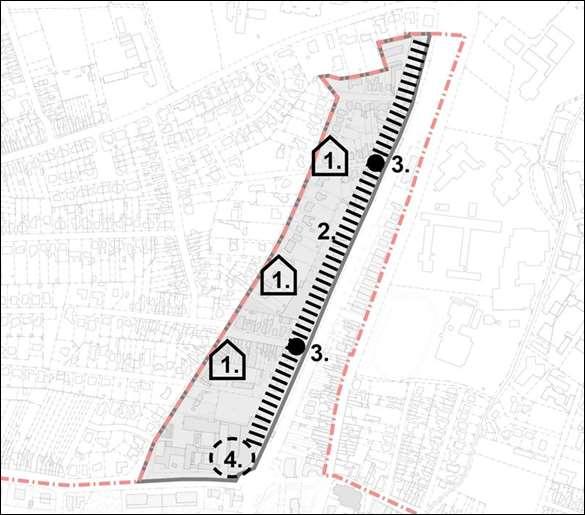 Algemene ontwikkelingsvisie Het rustige woonkarakter van de wijk dient behouden te worden en het woonweefsel verdicht (punt 1), waarbij de Veldstraat ingericht wordt als fietsstraat (verkeersluw met