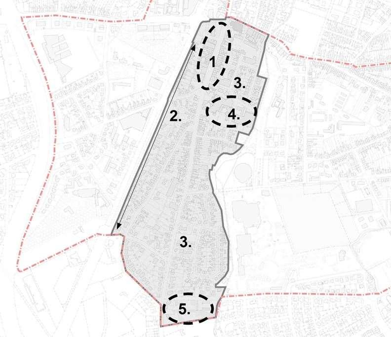 10.5. Deelzone V (Sint-Michiels centrum) Bestaande fysische toestand Deze deelzone is een hoofdzakelijk residentiële omgeving die geënt zit op de centrumstraten.