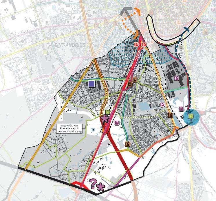 Figuur 36: Mobiliteitsplan Brugge Beleidsplan Uitwerking per deelgemeente: Sint Michiels Onder de Inrichting van de wegen vinden we dat de Bevrijdingslaan is de belangrijkste toegangsweg naar de