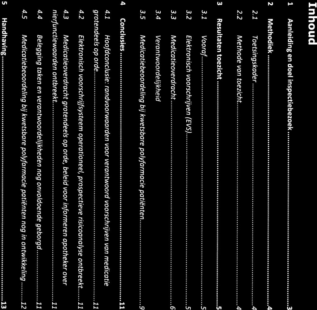 Inhoud 1 Aanleiding en doel inspectiebezoek.3 2 Methodiek 4 2.1 Toetsingskader 4 2.2 Methode van toezicht 4 3 Resultaten toezicht 5 3.1 Vooraf 5 3.2 Elektronisch voorschrijven (EVS) 5 3.