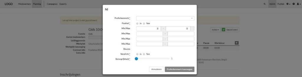 - Bewaar dit kenmerk door op Profielkenmerk toevoegen te klikken. - Uw aanpassing is nu op de teampagina toegevoegd bij Gewenst profiel.