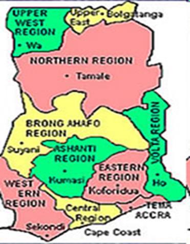Regions (provinces) Region - Capital Greater Accra -Accra Central -Cape Coast Eastern -Koforidua Western -Sekondi