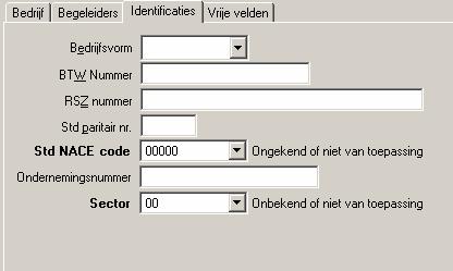 iv. Identificaties - Hier kunnen extra gegevens ingegeven worden m.b.t. het bedrijf. - Bedrijfsvorm, BTW nr en RSZ nr zijn optioneel en worden niet gebruikt in de zending van de stages.