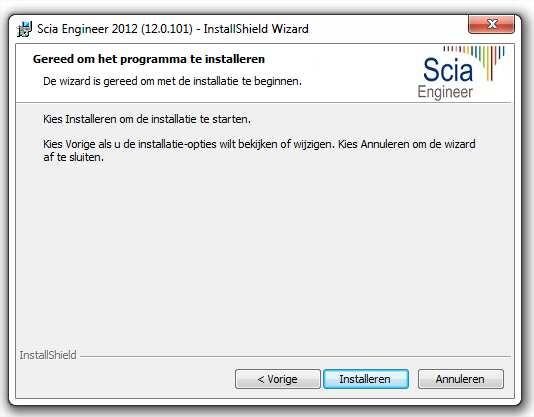 11. Na installatie verschijnt de melding dat Scia Engineer met