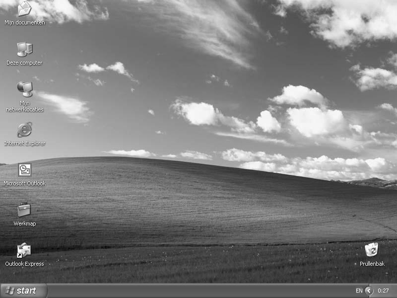 Hoofdstuk 1 Starten en stoppen met Windows 17 Na een tijdje ziet u het beginscherm: Let op! De gebruikte schermafbeeldingen in dit boek zijn gemaakt met de standaardinstellingen van Windows XP.