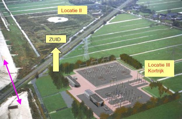 Figuur 1. Overzicht van het hoogspanningsstation zoals uitgewerkt voor de locatie Kortrijk (artist s impression, bron onbekend, overgenomen uit ref.10).