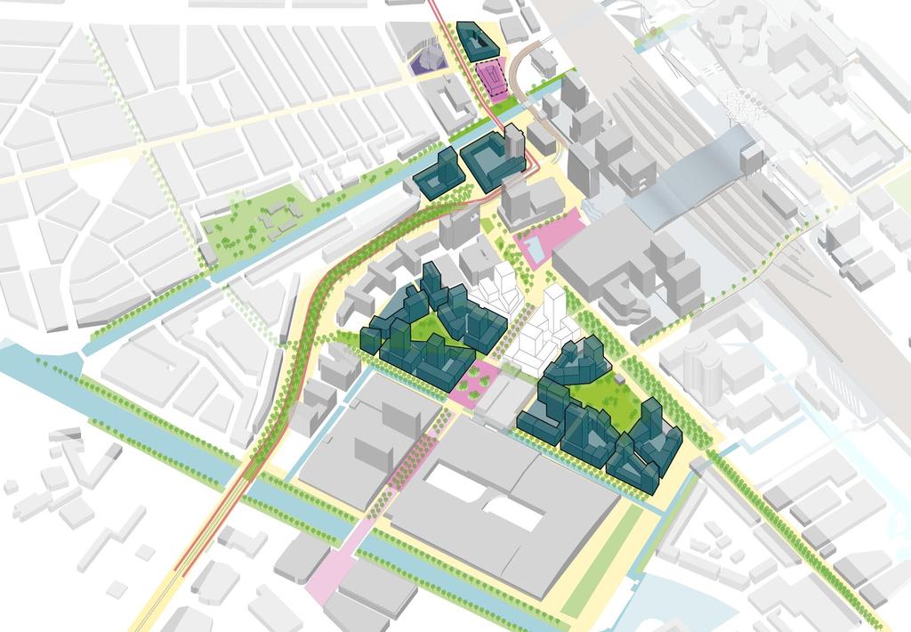 Lombokplein Normale, maar drukke stadsstraat langs moskee Groene kwaliteit langs Leidse Rijn; plein aan het water Route om NH Hotel Programma: 600 woningen 2.