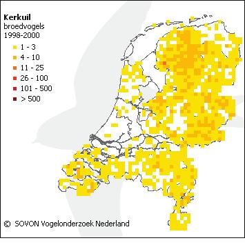 Figuur 8: aantallen en locaties van kerkuilen die als jong (pull) in Friesland geringd zijn en als verkeersslachtoffer gevonden zijn (bron: Johan de Jong) Figuur 9: relatieve broedvogeldichtheid van