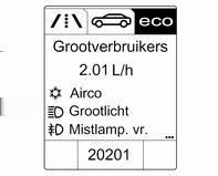 Voor zuinig rijden past u uw rijeigenschappen aan om de volle segmenten binnen het ECO-gebied te houden. Hoe meer segmenten er gevuld zijn, hoe hoger het brandstofverbruik.