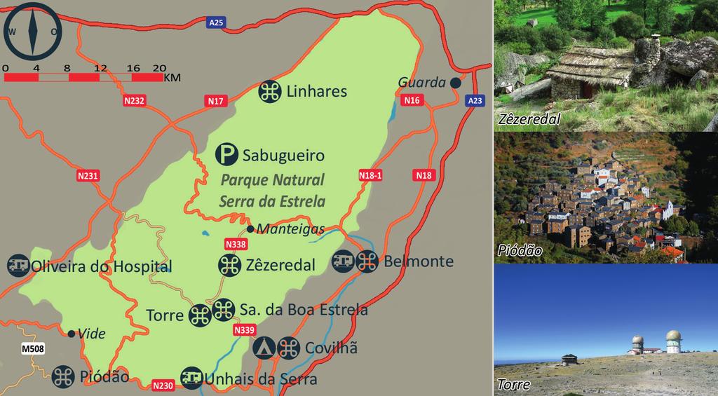 Informatiecentra vindt u in Seia, Gouveia, Manteigas en Covilhã. In het natuurpark en langs de rafelranden van het gebergte zijn een aantal bezienswaardigheden. Linhares Komt u er langs?