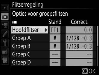 SB-5000 Camera B Bediening Instellingen zijn gedeeld. Instellingen van de flitsfunctie voor secundaire flitsers zijn gewijzigd op de SB-5000. Gewijzigde instellingen zijn toegevoerd aan de camera.