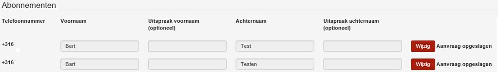 Mocht voor één van de nummers waarvoor Business Voicemail is aangevraagd een wijziging plaatsvinden, klik dan op de button Wijzig. De invoervelden worden weer beschikbaar.