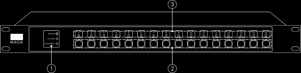 Beschrijving van het apparaat Functies De Showtec Quick DMX Rack is een standalone-interface die maximaal 16 verschillende DMX-bestanden kan opslaan.