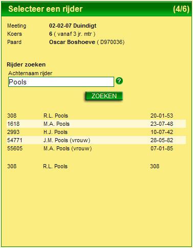 stap 4. Selecteer een rijder Na het selecteren van een paard komt u op de pagina met een invoerveld.