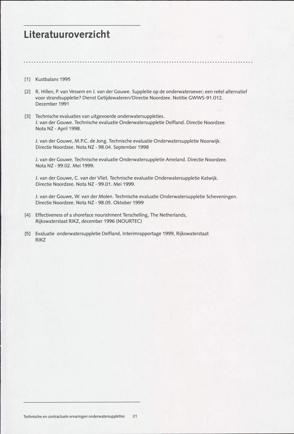 Literatuuroverzicht [1] Kustbalans1995 [2] R. Hillen, P. van Vessem en J. van der Gouwe. Suppletie op de onderwateroever; een reeel alternatief voor strandsuppletie?