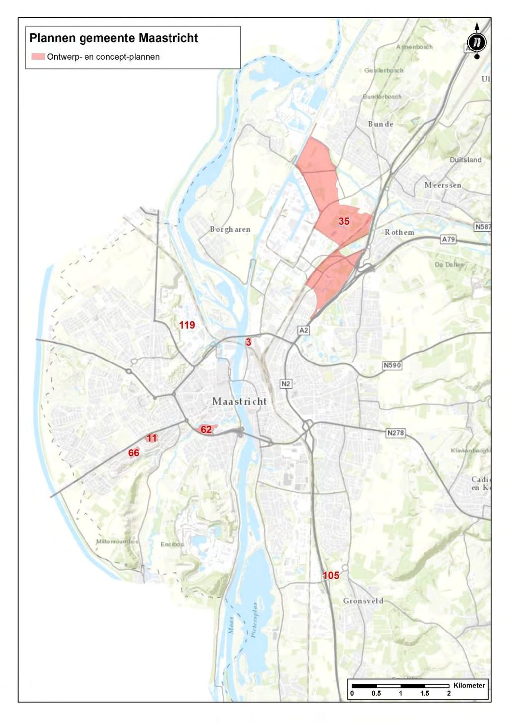 Bestemmingsplannen Onderstaande kaart geeft de plannen weer die in de gemeente Maastricht zijn geïdentificeerd als relevante plannen. Dit zijn plannen met de status ontwerp of concept.